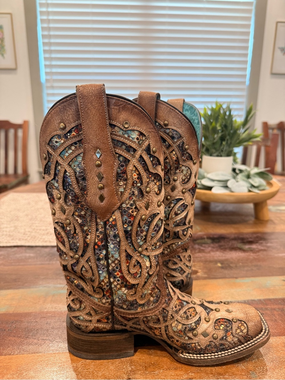 Corral C3405 Inlay Bone Square Toe Cowboy Boots Size 5.5 - Picture 4 of 11
